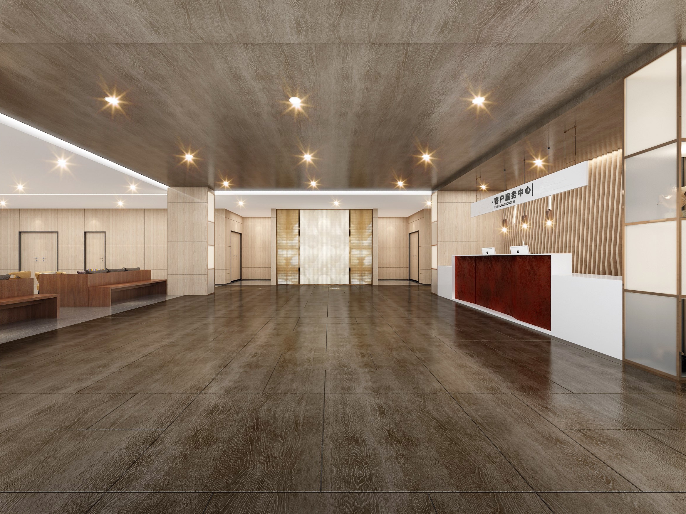 芜湖2000平企业物业接待区及办公楼工装装修设计方案(图1)