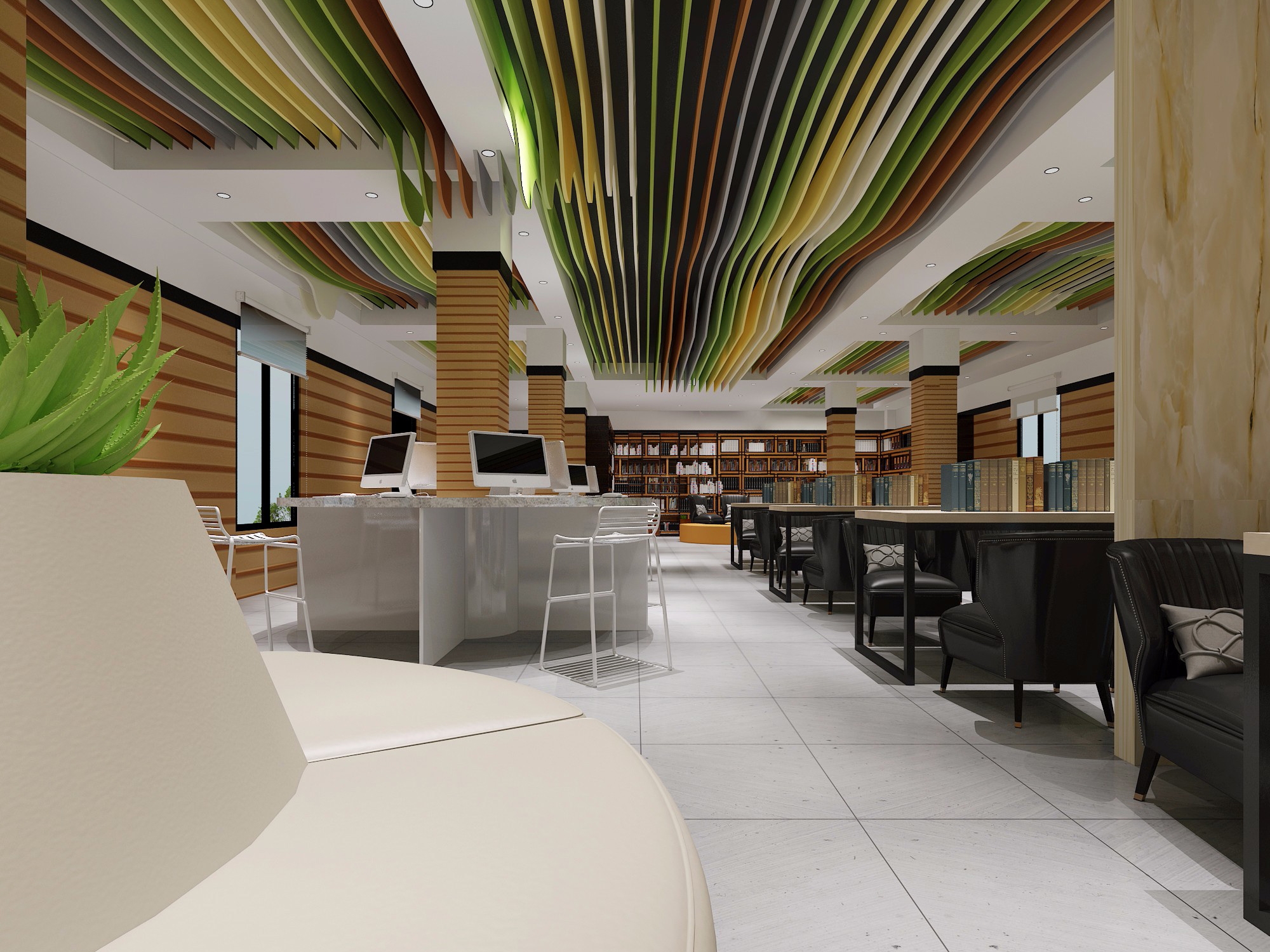 合肥1800平现代活力风学校阅览室装修设计项目(图1)