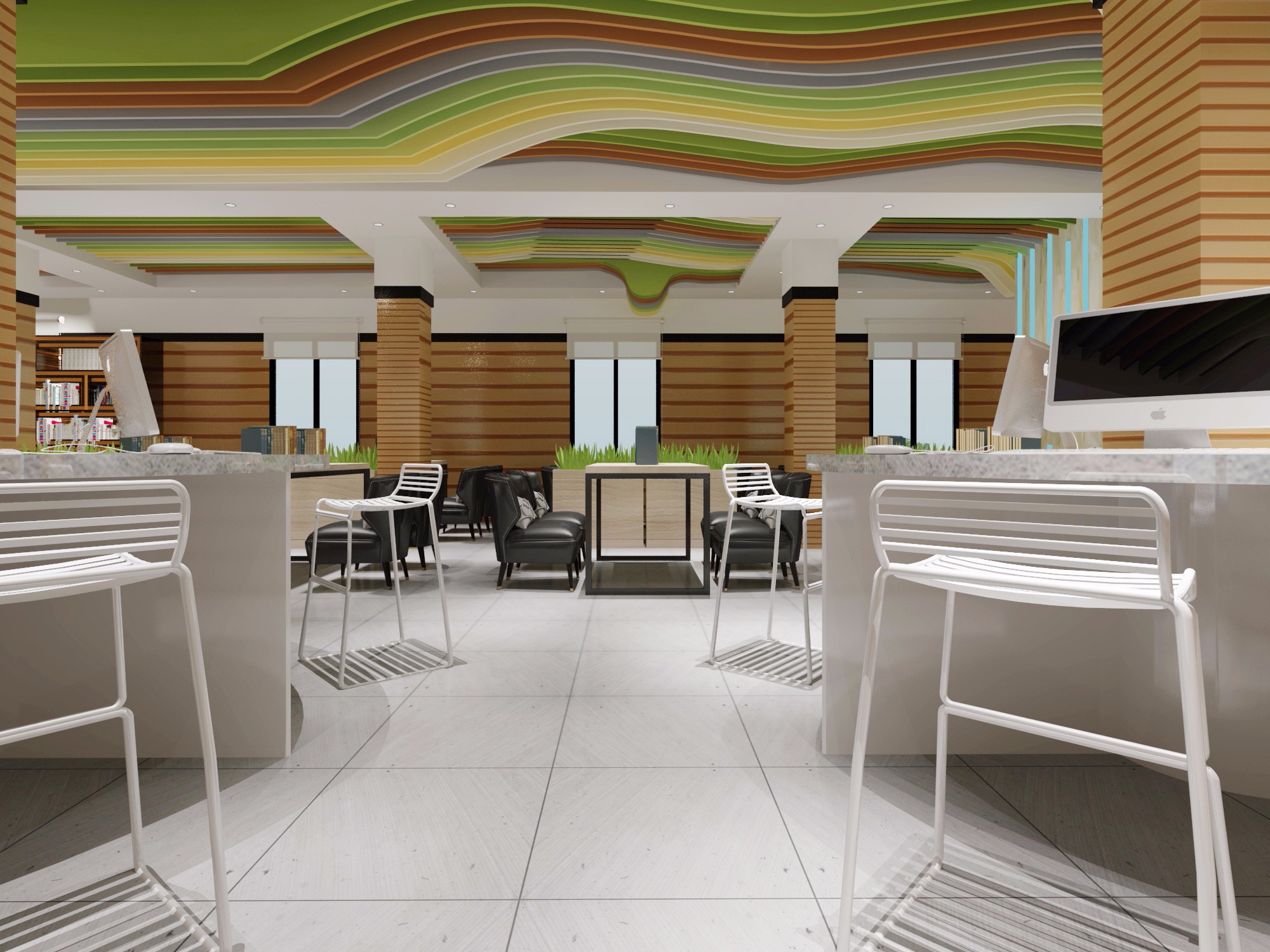 合肥1800平现代活力风学校阅览室装修设计项目(图2)