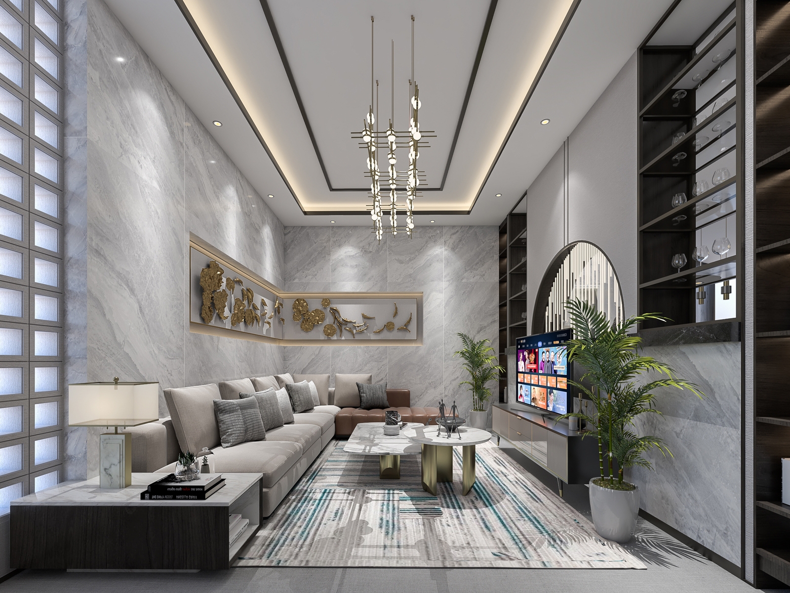 轻奢新中式高端商务5000平办公楼装修设计项目(图2)