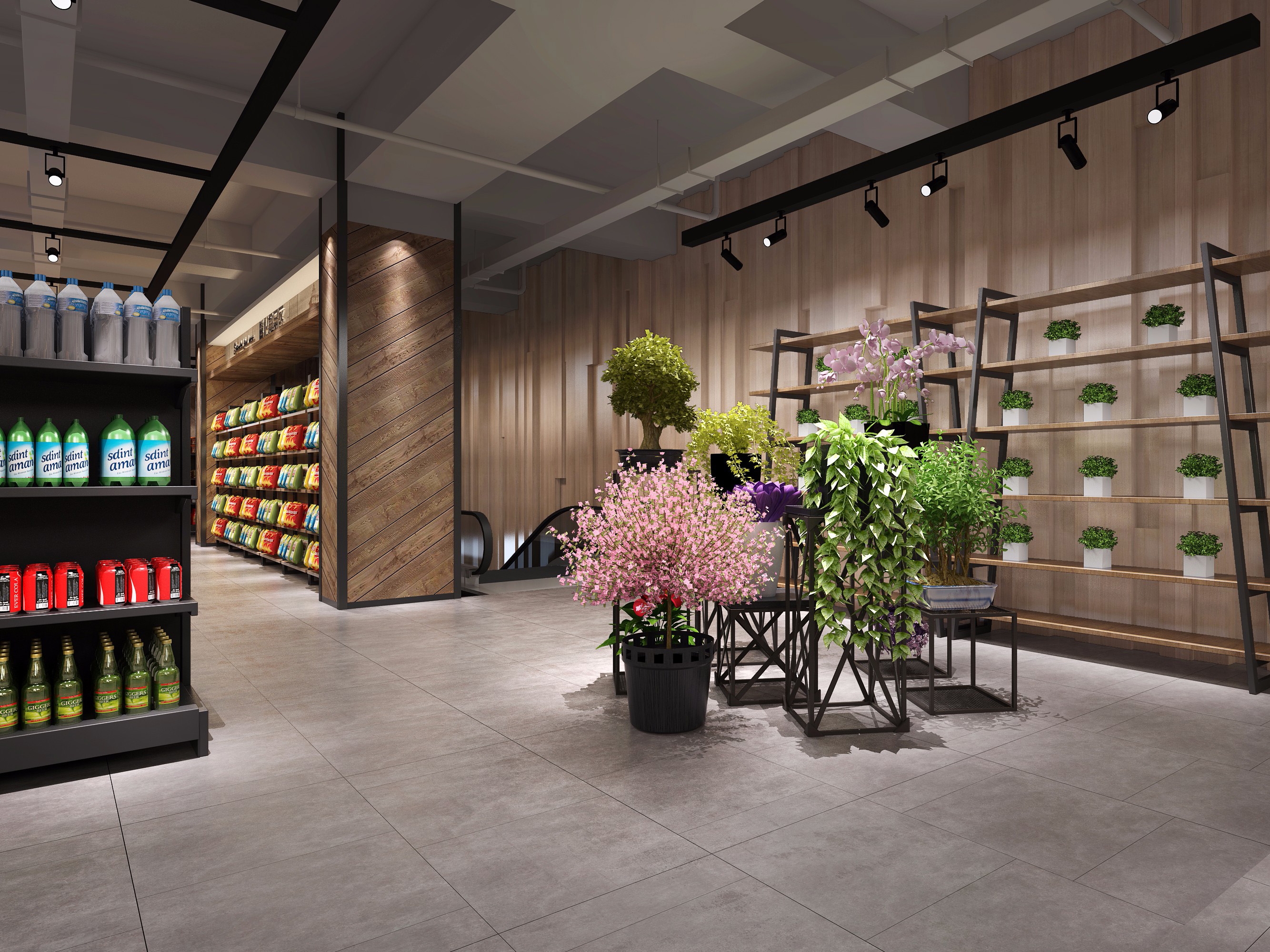 马鞍山5000平自然原木风生鲜超市装修设计案例(图2)